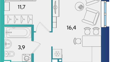 1-к. квартира, 45&nbsp;м²