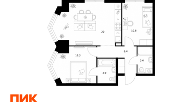 2-к. квартира, 59&nbsp;м²