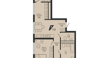 3-к. квартира, 77&nbsp;м²