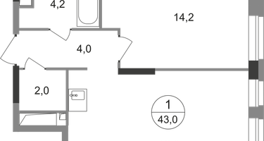 1-к. квартира, 43&nbsp;м²