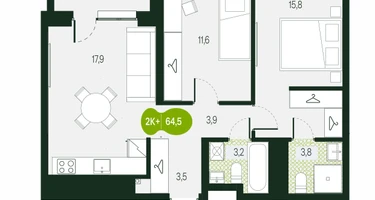 3-к. квартира, 64&nbsp;м²