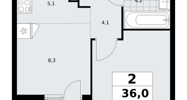 2-к. квартира, 36 м²