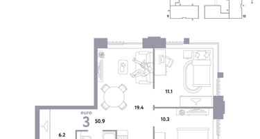3-к. квартира, 50 м²
