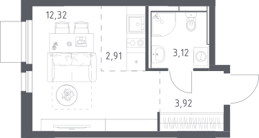 Студия, 22&nbsp;м²