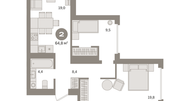 2-к. квартира, 64&nbsp;м²