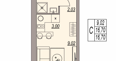 Студия, 16&nbsp;м²