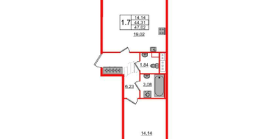 1-к. квартира, 43&nbsp;м²