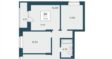 3-к. квартира, 74&nbsp;м²