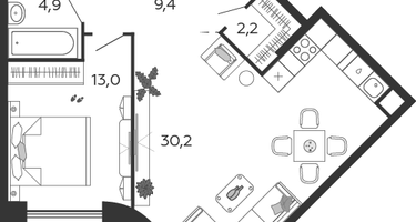1-к. квартира, 59&nbsp;м²