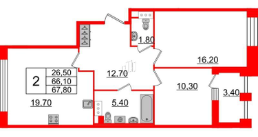 2-к. квартира, 66&nbsp;м²