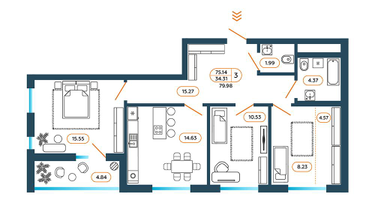 3-к. квартира, 79&nbsp;м²