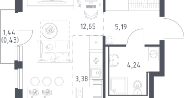 Студия, 25&nbsp;м²
