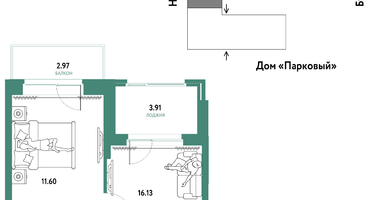 2-к. квартира, 42 м²
