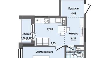 1-к. квартира, 40&nbsp;м²