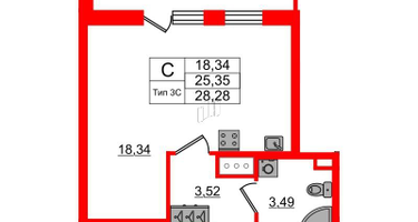 Студия, 25 м²