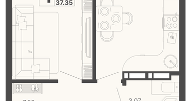 1-к. квартира, 37&nbsp;м²
