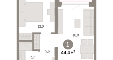 1-к. квартира, 44 м²