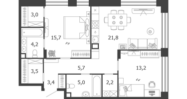 2-к. квартира, 77&nbsp;м²
