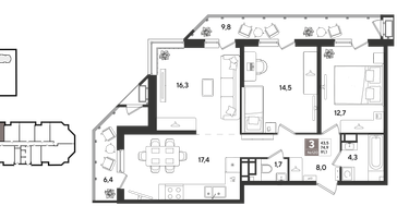 3-к. квартира, 90&nbsp;м²