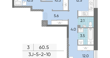 3-к. квартира, 60&nbsp;м²