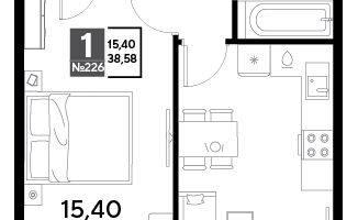 1-к. квартира, 38&nbsp;м²