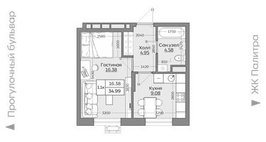 1-к. квартира, 34 м²