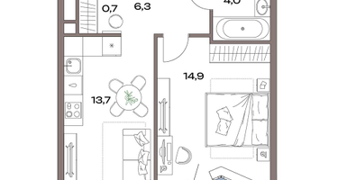 1-к. квартира, 43&nbsp;м²