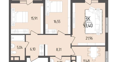 3-к. квартира, 93 м²