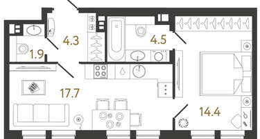 1-к. квартира, 42 м²