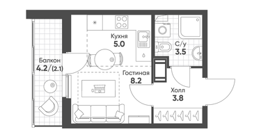 Студия, 22&nbsp;м²