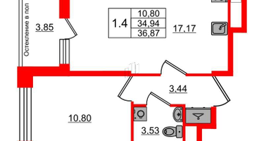1-к. квартира, 34 м²