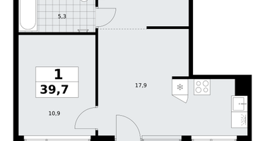 1-к. квартира, 39&nbsp;м²