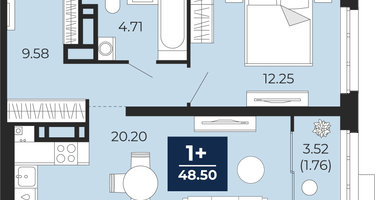 1-к. квартира, 46 м²