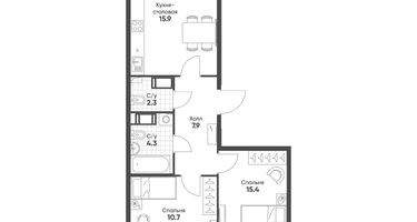 2-к. квартира, 58 м²