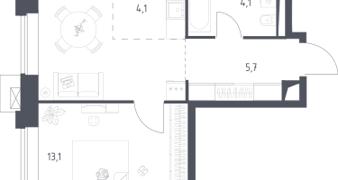 Студия, 38&nbsp;м²