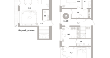 2-к. квартира, 114 м²