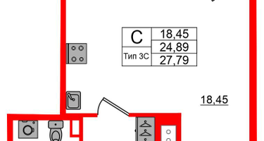 Студия, 24&nbsp;м²