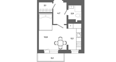 1-к. квартира, 28&nbsp;м²