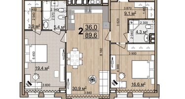 2-к. квартира, 89&nbsp;м²