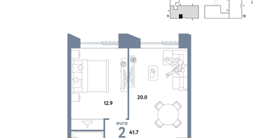 2-к. квартира, 41&nbsp;м²
