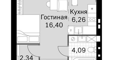 1-к. квартира, 29 м²