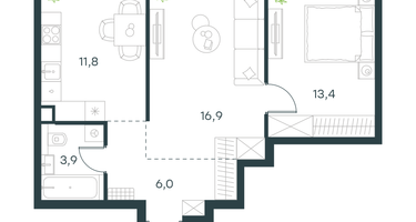 2-к. квартира, 52&nbsp;м²