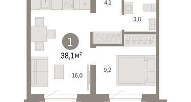 1-к. квартира, 37&nbsp;м²