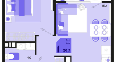 1-к. квартира, 39 м²