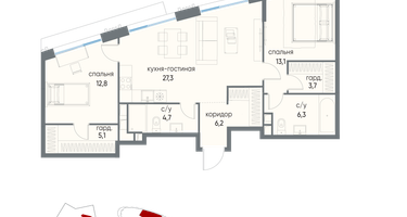 2-к. квартира, 79 м²
