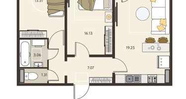 2-к. квартира, 62 м²