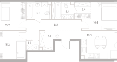 3-к. квартира, 93&nbsp;м²
