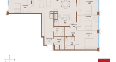 4-к. квартира, 131 м²