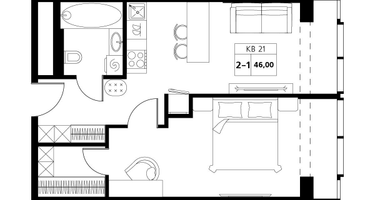 2-к. квартира, 46&nbsp;м²