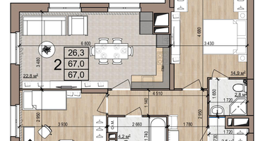 2-к. квартира, 67&nbsp;м²